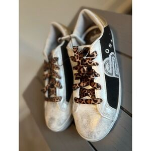 NEW Justice glitter leopard black and silver and gold Court Sneaker, Size 4 girl